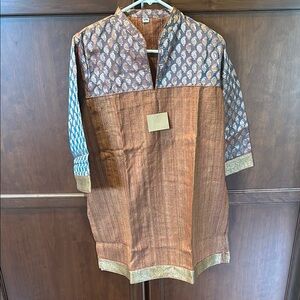 Seasons Brand Elegant khaki and gold fancy Kurta with matching salvar pant